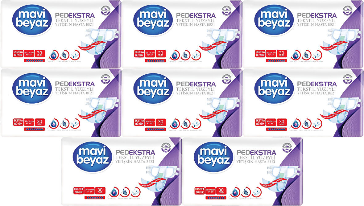 Mavi Beyaz Ped Ekstra Tekstil Yüzeyli Yetişkin Bel Bantlı Hasta Bezi XL Ekstra Büyük 240 Adet