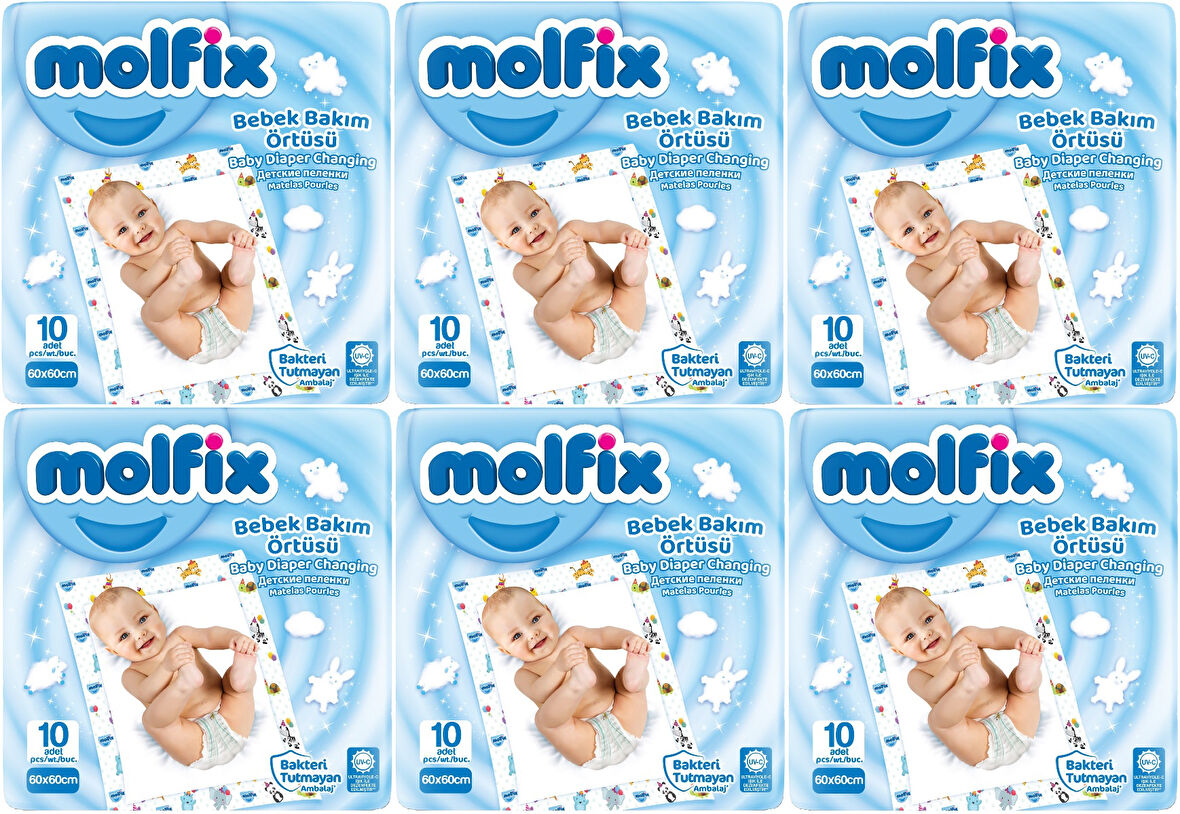 Molfix Bebek Bakım Alt Açma Örtüsü 6 Lı Set 60 Adet (6Pk*10)