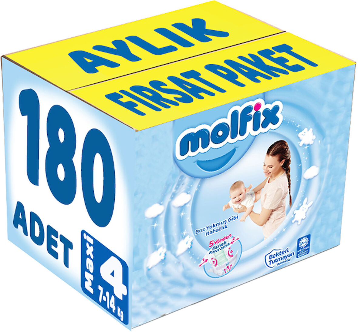 Molfix Bebek Bezi Beden:4 (7-14Kg) Maxi 186 Adet Aylık Fırsat Pk