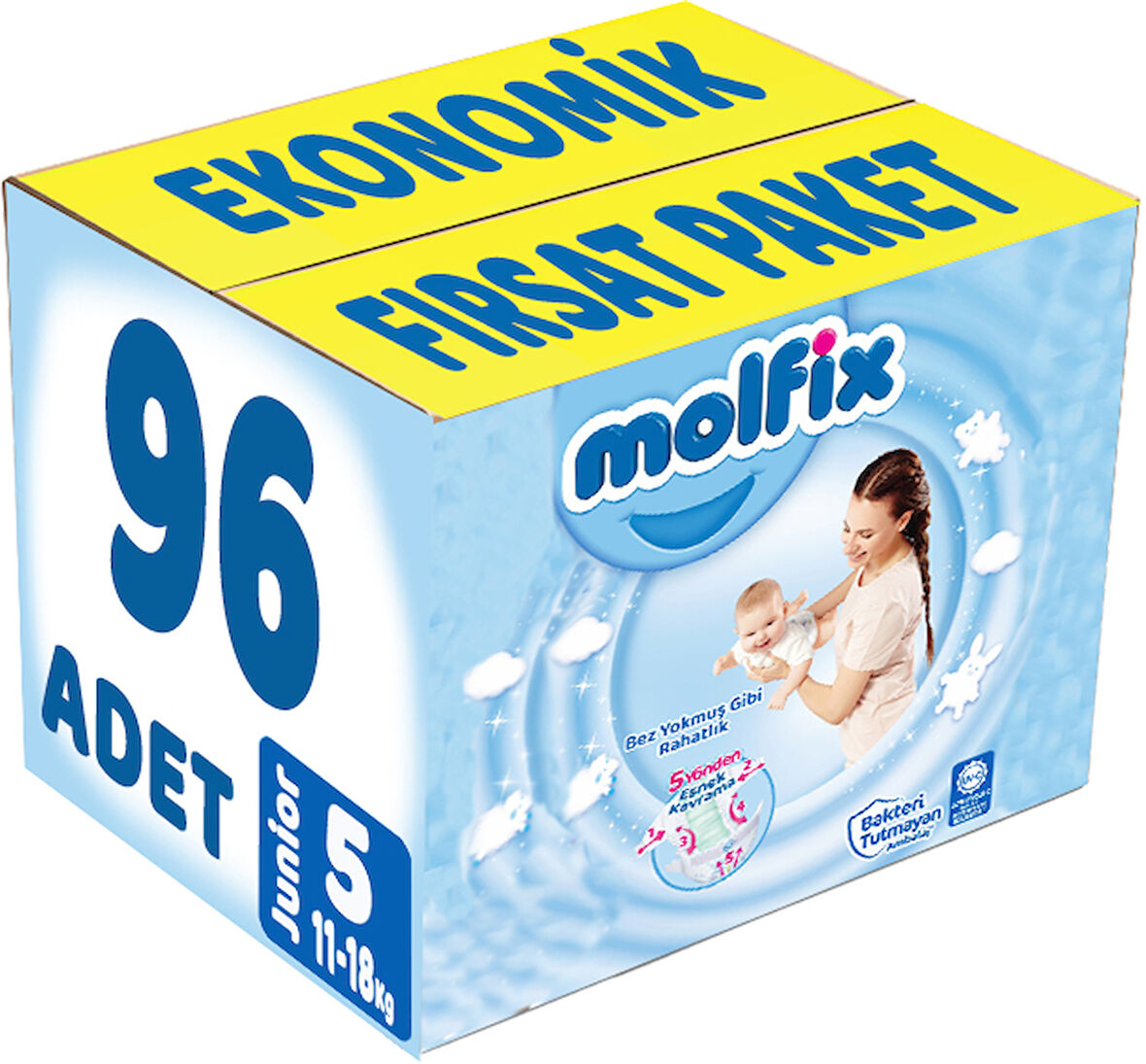 Molfix Bebek Bezi Beden:5 (11-18Kg) Junior 96 Adet Ekonomik Fırsat Pk