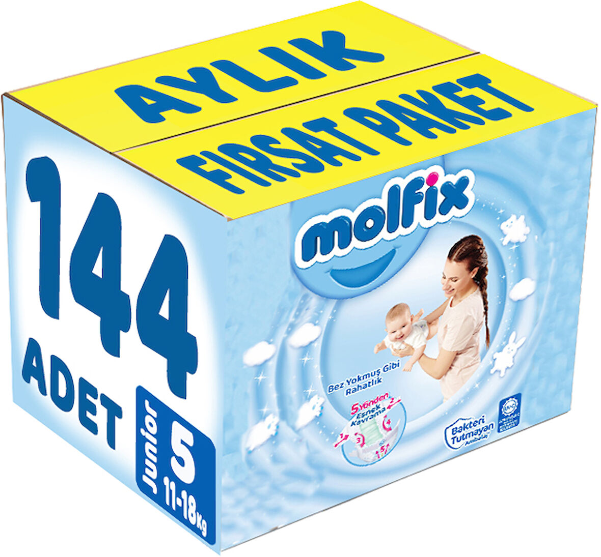 Molfix Bebek Bezi Beden:5 (11-18Kg) Junior 144 Adet Aylık Fırsat Pk