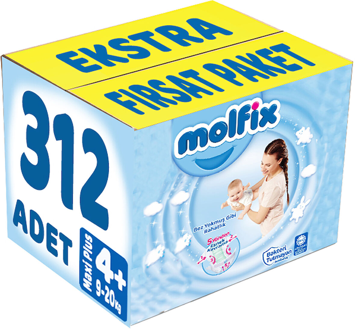 Molfix Bebek Bezi Beden:4+ (9-20Kg) Maxi Plus 312 Adet Ekstra Fırsat Pk