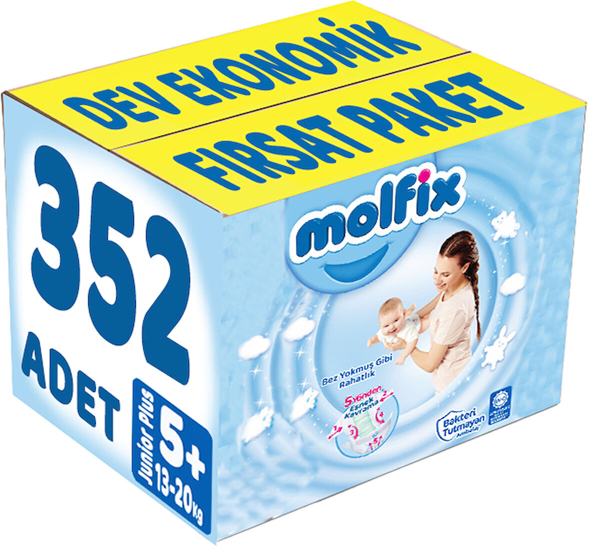 Molfix Bebek Bezi Beden:5+ (13-20Kg) Junior Plus 352 Adet Dev Ekonomik Fırsat Pk