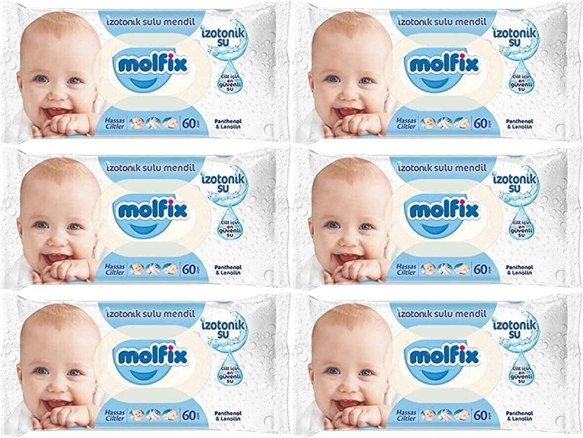 Molfix Islak Havlu Mendil İzotonik Hassas Ciltler 6 Lı Set 60 Yaprak Plastik Kapaklı