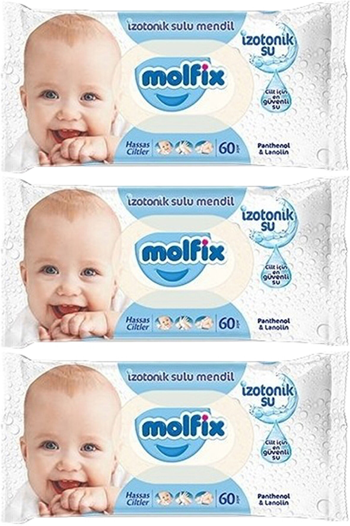 Molfix Islak Havlu Mendil İzotonik Hassas Ciltler 3 Lü Set 60 Yaprak Plastik Kapaklı