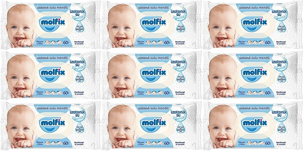 Molfix Islak Havlu Mendil İzotonik Hassas Ciltler 9 Lu Set 60 Yaprak Plastik Kapaklı