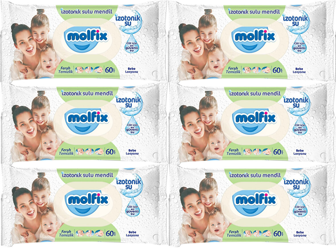 Molfix Islak Havlu Mendil İzotonik Ferah Temizlik 6 Lı set 60 Yaprak Plastik Kapaklı