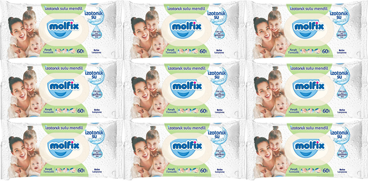 Molfix Islak Havlu Mendil İzotonik Ferah Temizlik 9 Lu set 60 Yaprak Plastik Kapaklı