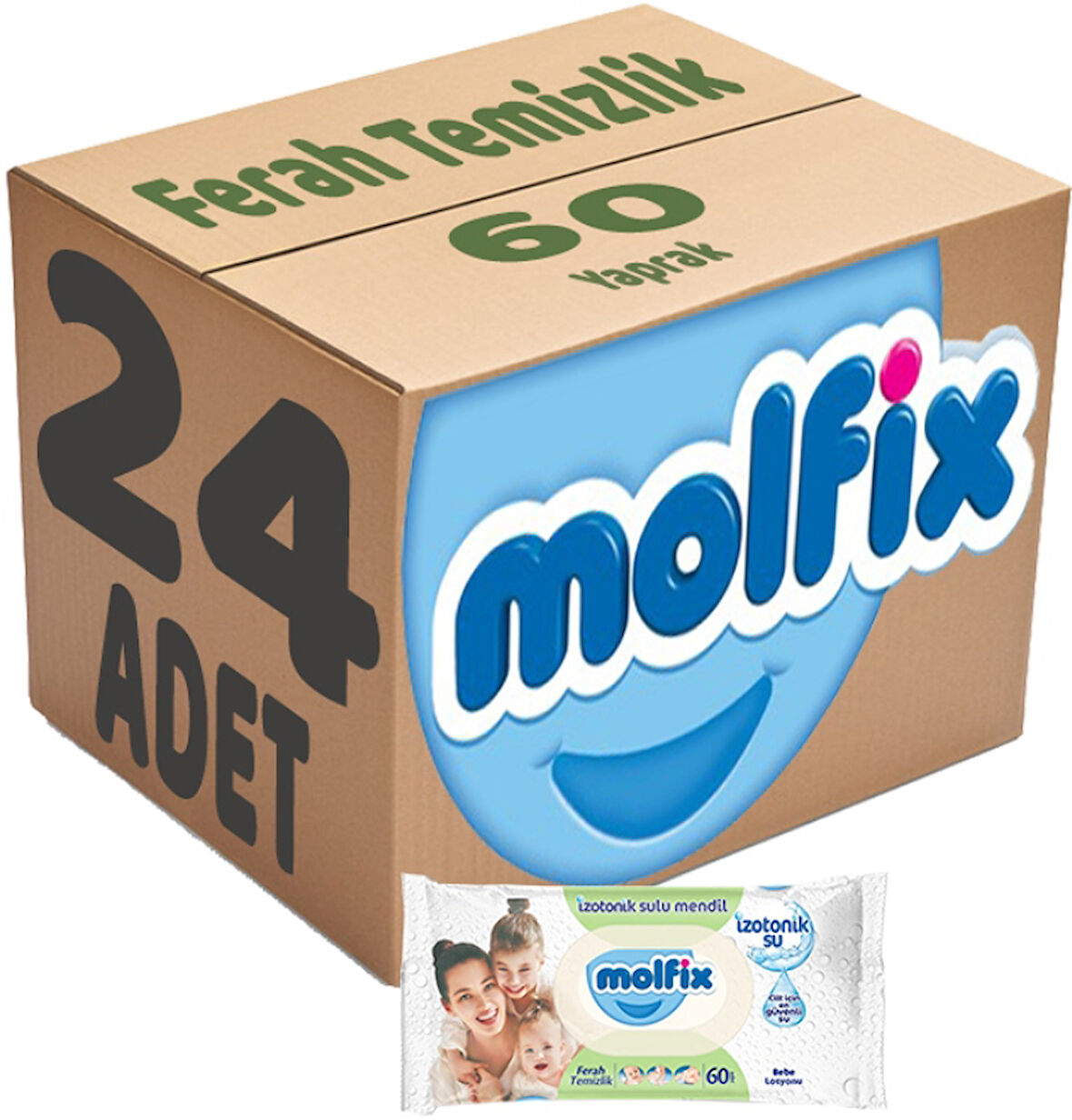 Molfix Islak Havlu Mendil İzotonik Ferah Temizlik 24 Lü set 60 Yaprak Plastik Kapaklı