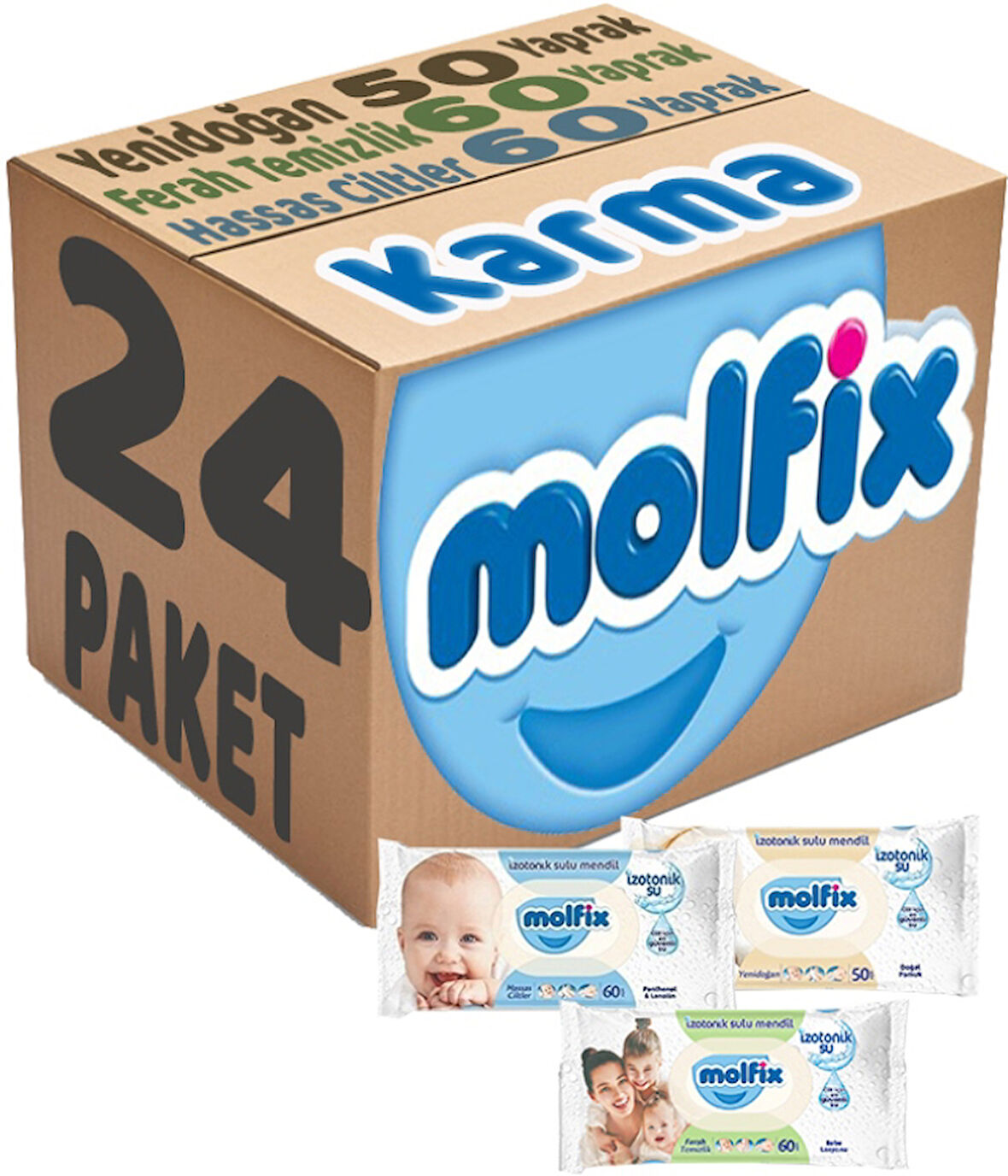 Molfix Islak Havlu Mendil İzotonik Karma 24 Lü Set (Yeni Doğan-Hassas Cilt-Ferah Temizlik)
