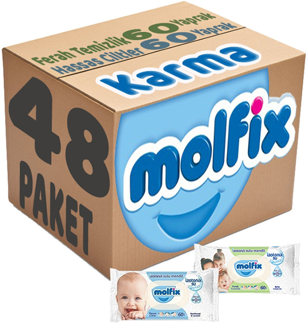 Molfix Islak Havlu Mendil İzotonik Karma 48 Li Set (Ferah Temizlik-Hassas Cilt)