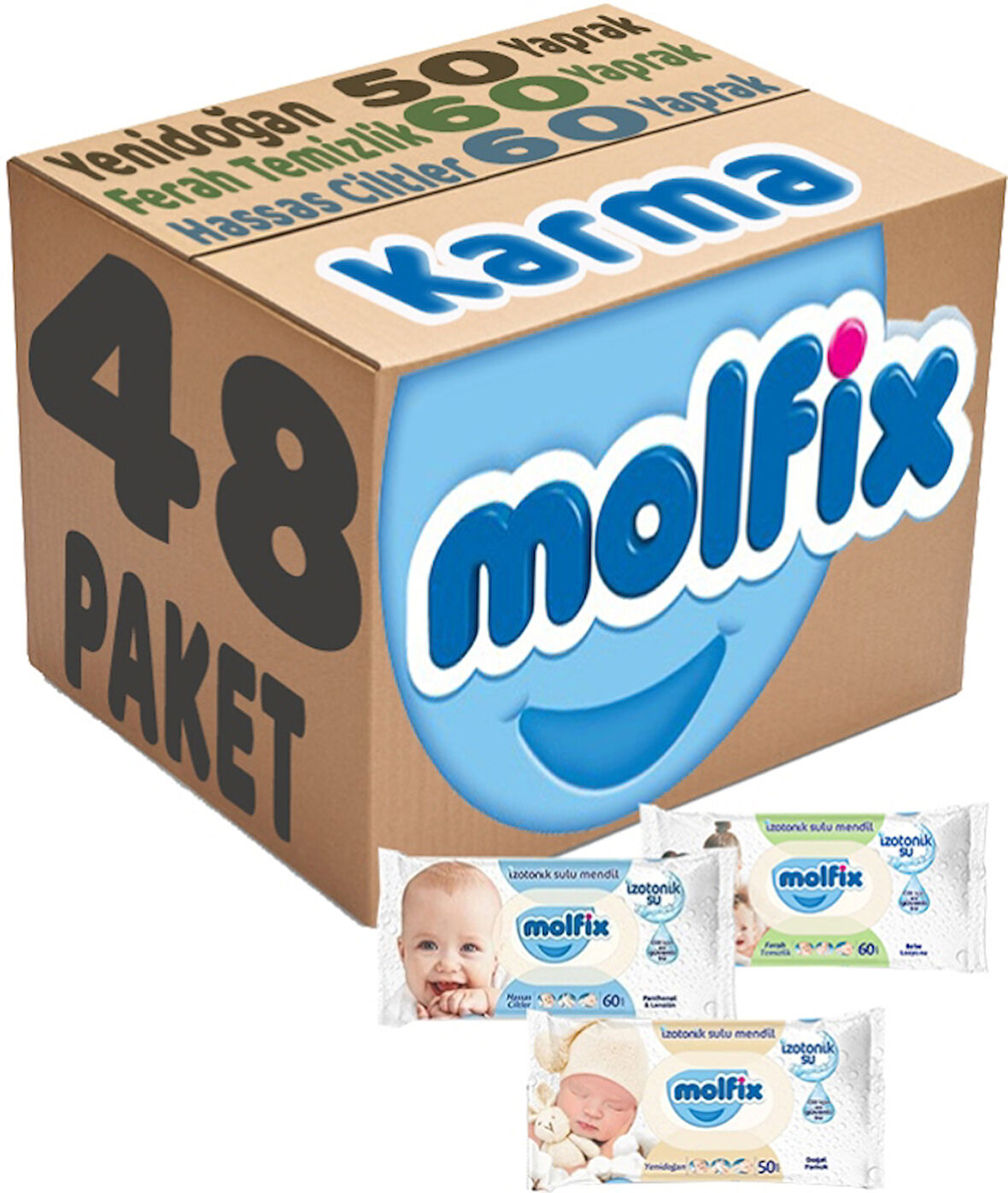 Molfix Islak Havlu Mendil İzotonik Karma 48 Li Set (Yeni Doğan-Hassas Cilt-Ferah Temizlik)