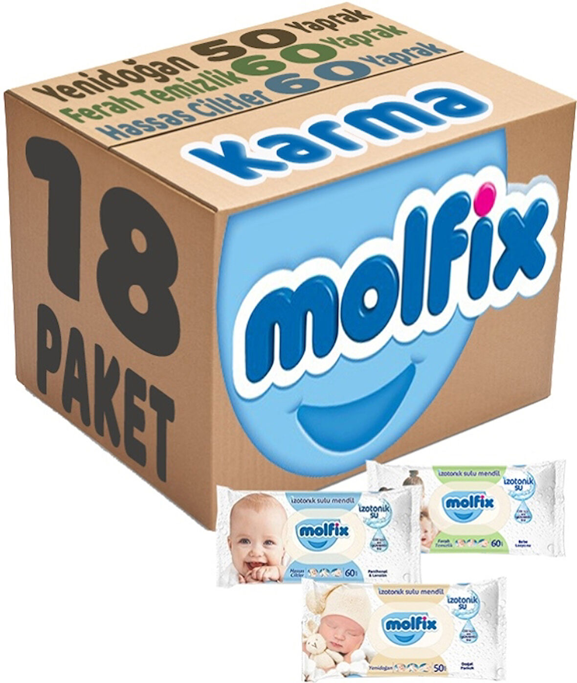 Molfix Islak Havlu Mendil İzotonik Karma 18 Li Set (Yeni Doğan-Hassas Cilt-Ferah Temizlik)