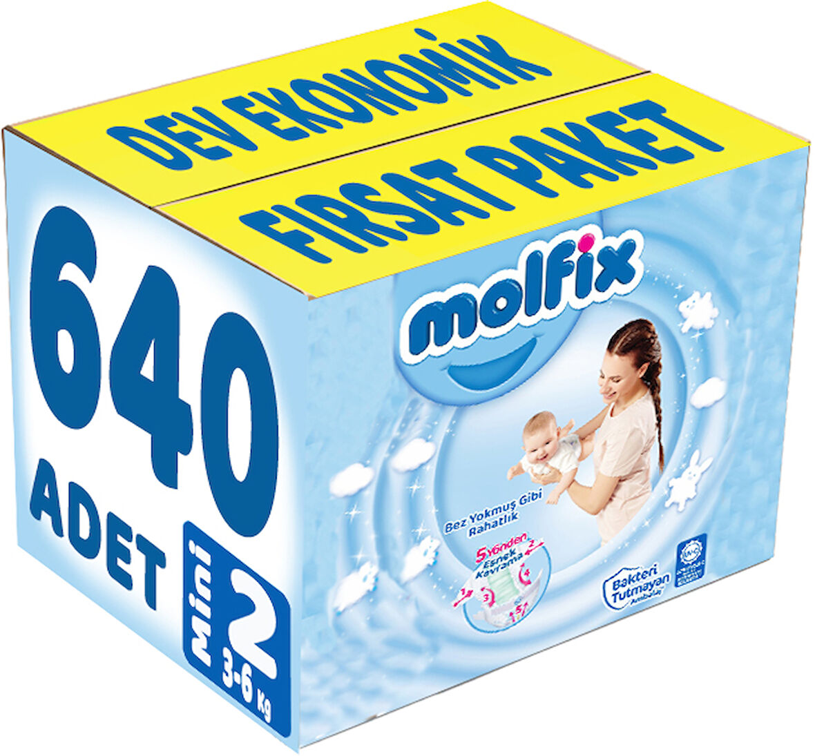 Molfix Bebek Bezi Beden:2 (3-6Kg) Mini 640 Adet Dev Ekonomik Fırsat Pk