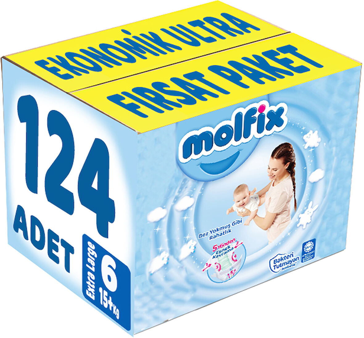 Molfix Bebek Bezi Beden:6 (15+Kg) Extra Large 124 Adet Ekonomik Ultra Fırsat Pk