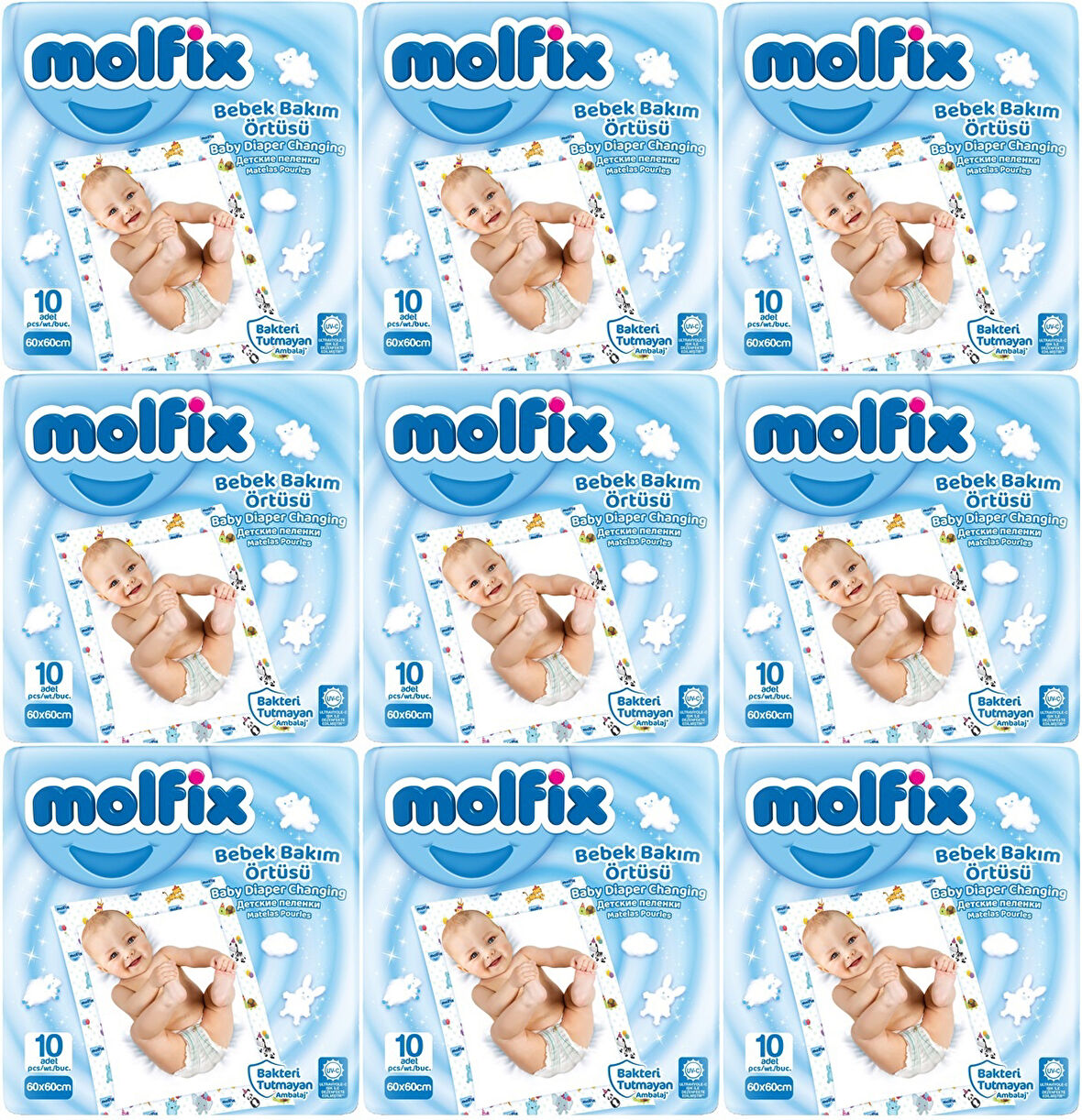 Molfix Bebek Bakım Alt Açma Örtüsü 9 Lu Set 90 Adet (9Pk*10)