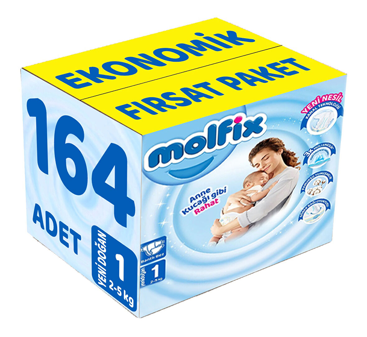 Molfix Bebek Bezi Beden:1 (2-5Kg) Yeni Doğan 164 Adet Ekonomik Fırsat Pk