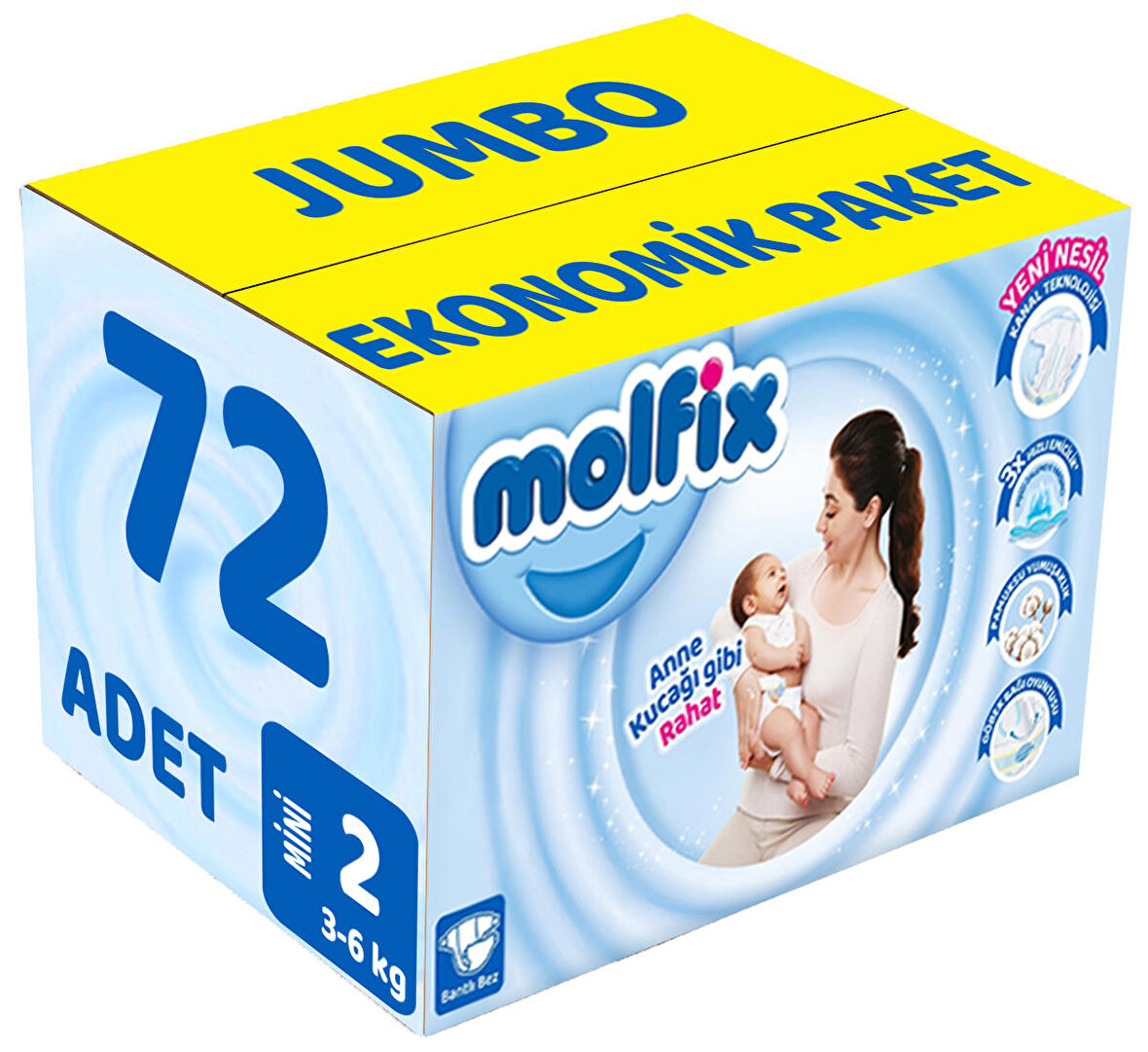 Molfix Bebek Bezi Beden:2 (3-6Kg) Mini 72 Adet Jumbo Ekonomik Pk