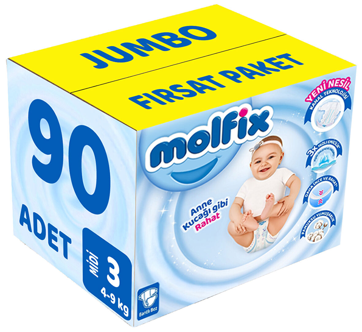 Molfix Bebek Bezi Beden:3 (4-9Kg) Midi 90 Adet Jumbo Fırsat Pk