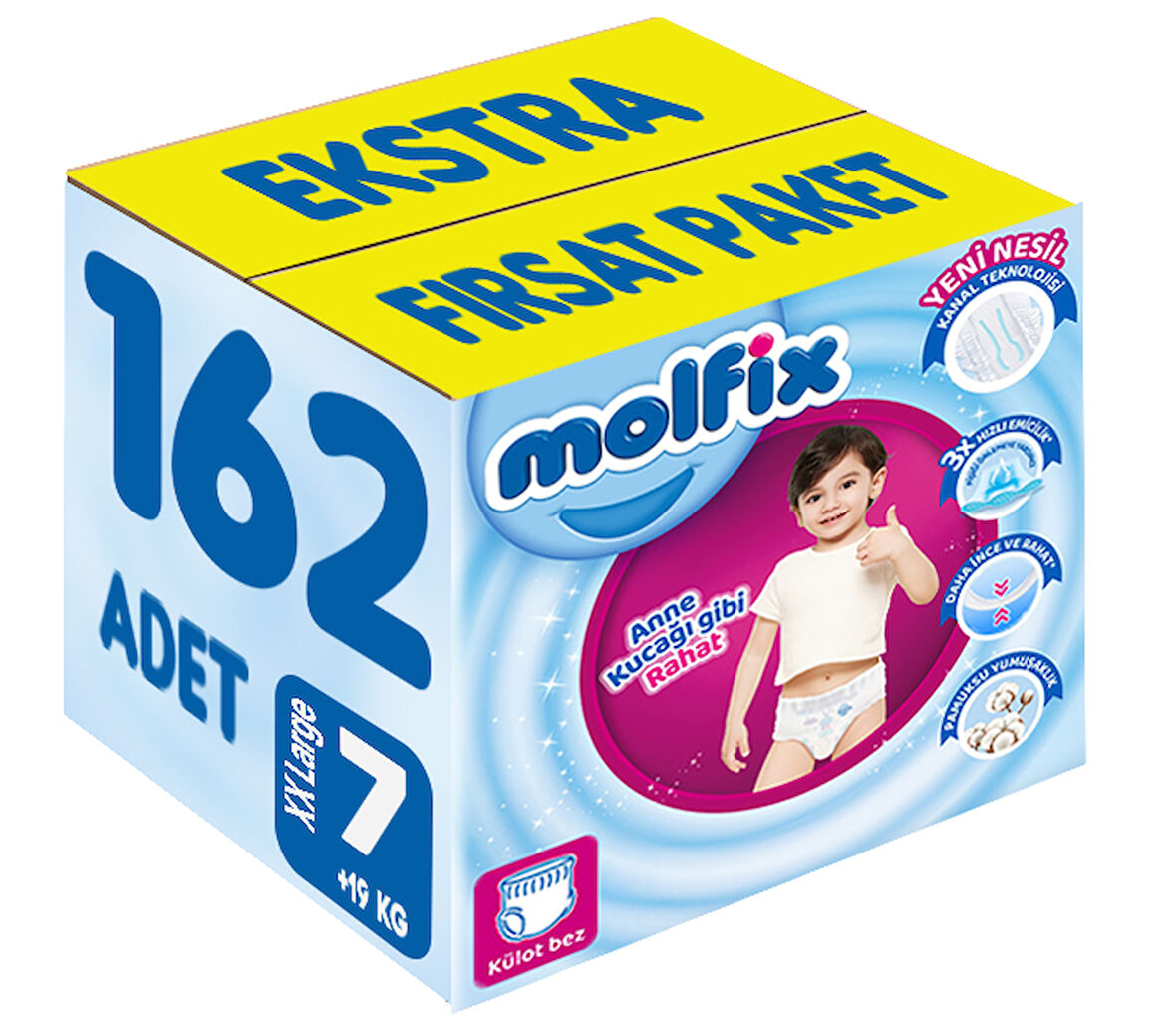Molfix Külot Bebek Bezi Beden:7 (19+KG) XX Large 162 Adet Ekstra Fırsat Pk