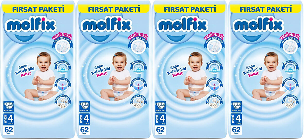 Molfix Bebek Bezi Beden:4 (7-14KG) Maxi 248 Adet Avantaj Fırsat Pk