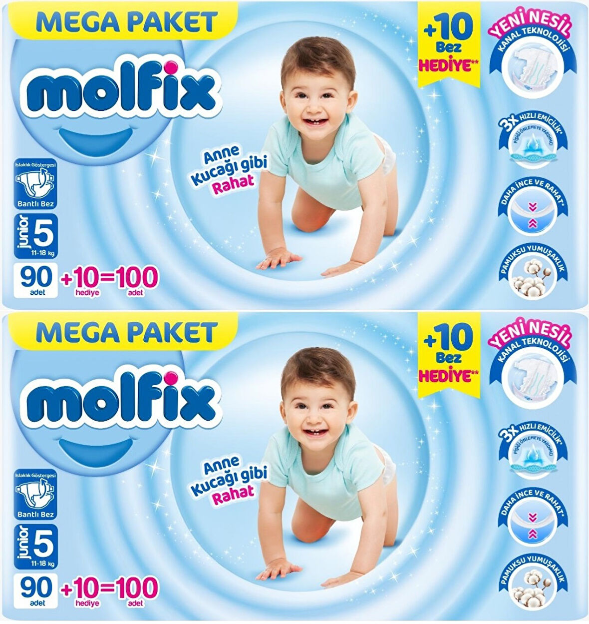 Molfix Bebek Bezi Beden:5 (11-18KG) Junior 200 Adet Mega Ekonomik Fırsat Pk