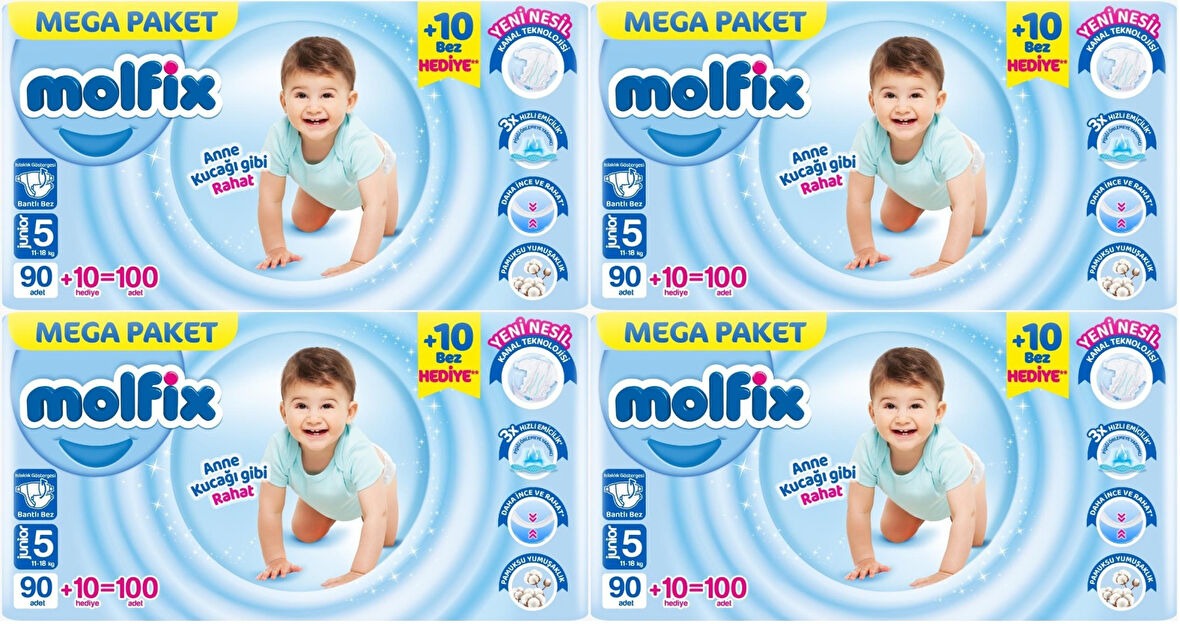 Molfix Bebek Bezi Beden:5 (11-18KG) Junior 400 Adet Mega Avantaj Fırsat Pk
