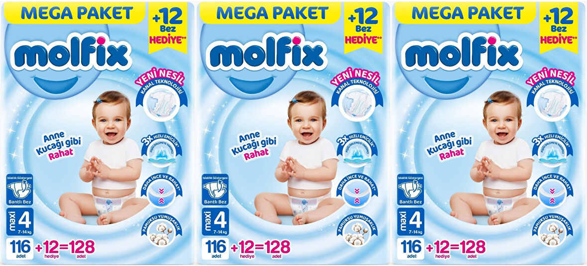 Molfix Bebek Bezi Beden:4 (7-14KG) Maxi 384 Adet Mega Aylık Fırsat Pk