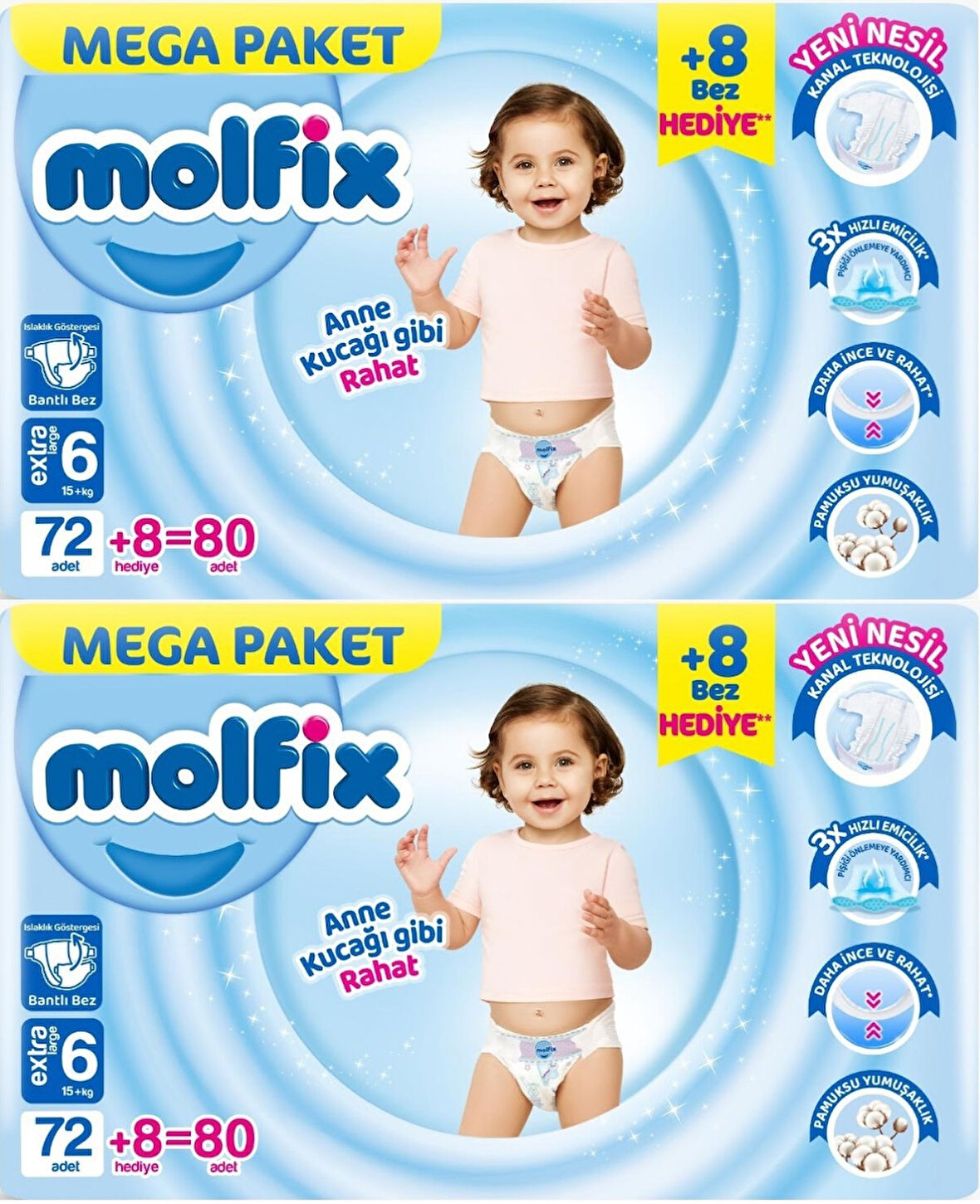 Molfix Bebek Bezi Beden:6 (15+KG) Extra Large 160 Adet Mega Ekonomik Fırsat Pk