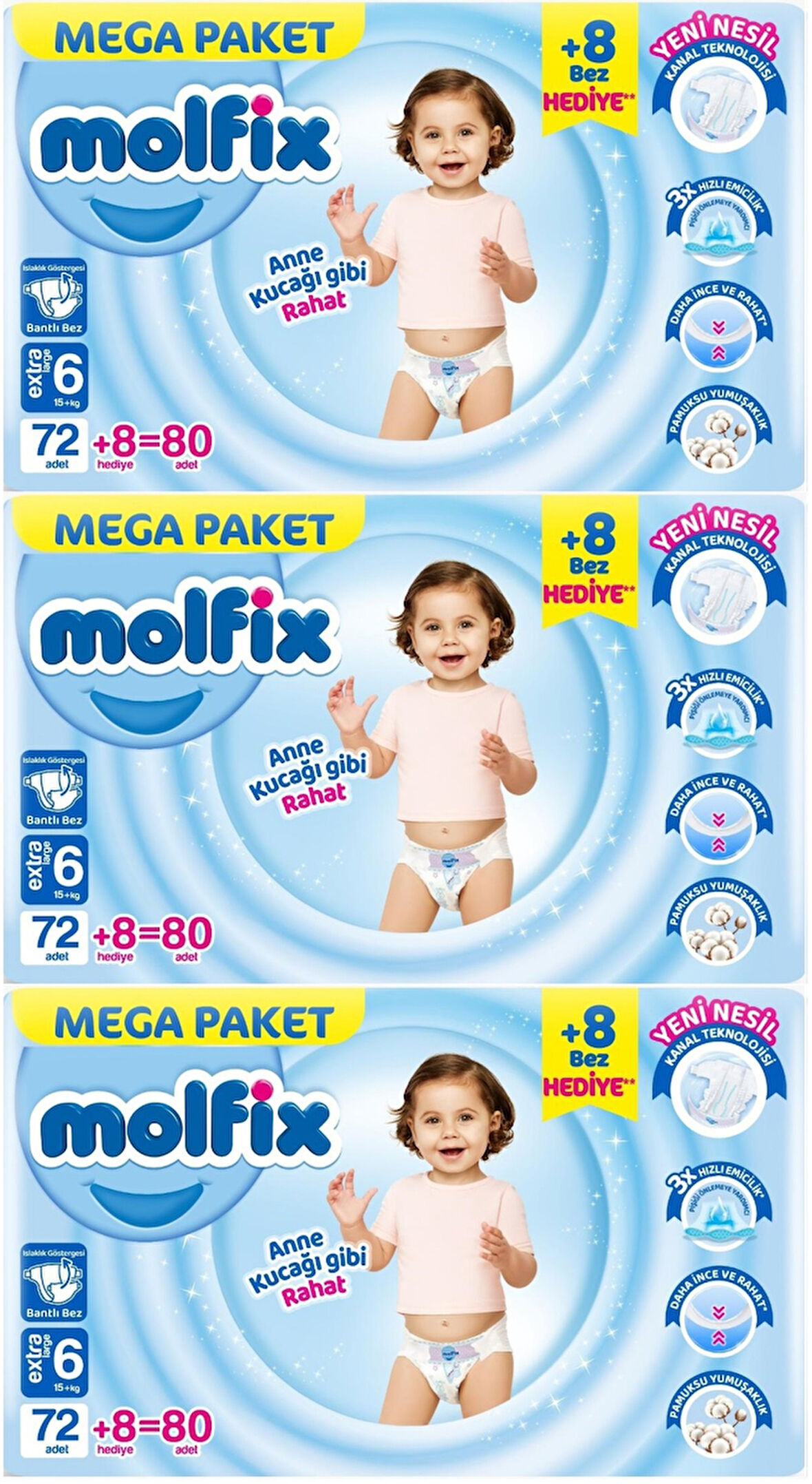 Molfix Bebek Bezi Beden:6 (15+KG) Extra Large 240 Adet Mega Aylık Fırsat Pk