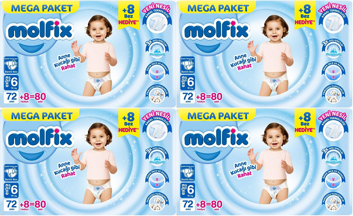 Molfix Bebek Bezi Beden:6 (15+KG) Extra Large 320 Adet Mega Avantaj Fırsat Pk