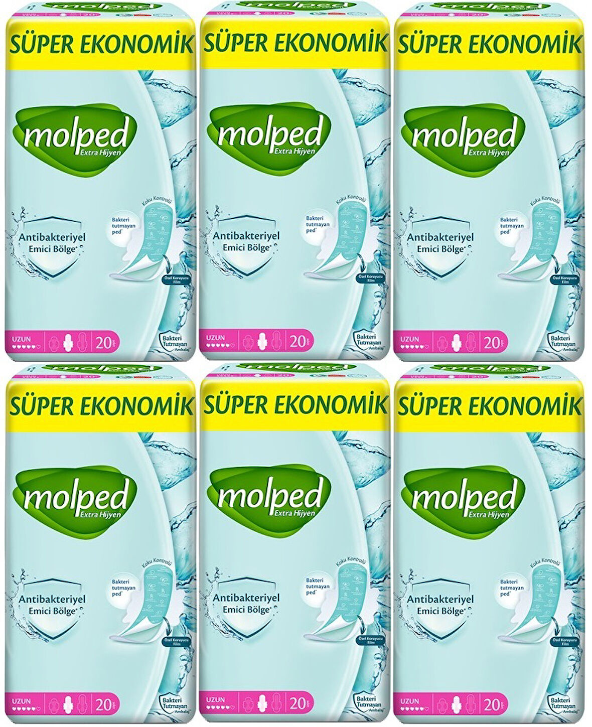 Molped Antibakteriyel Hijyenik Ped Uzun 120 Adet Süper Ekonomik Pk (6PK*20)