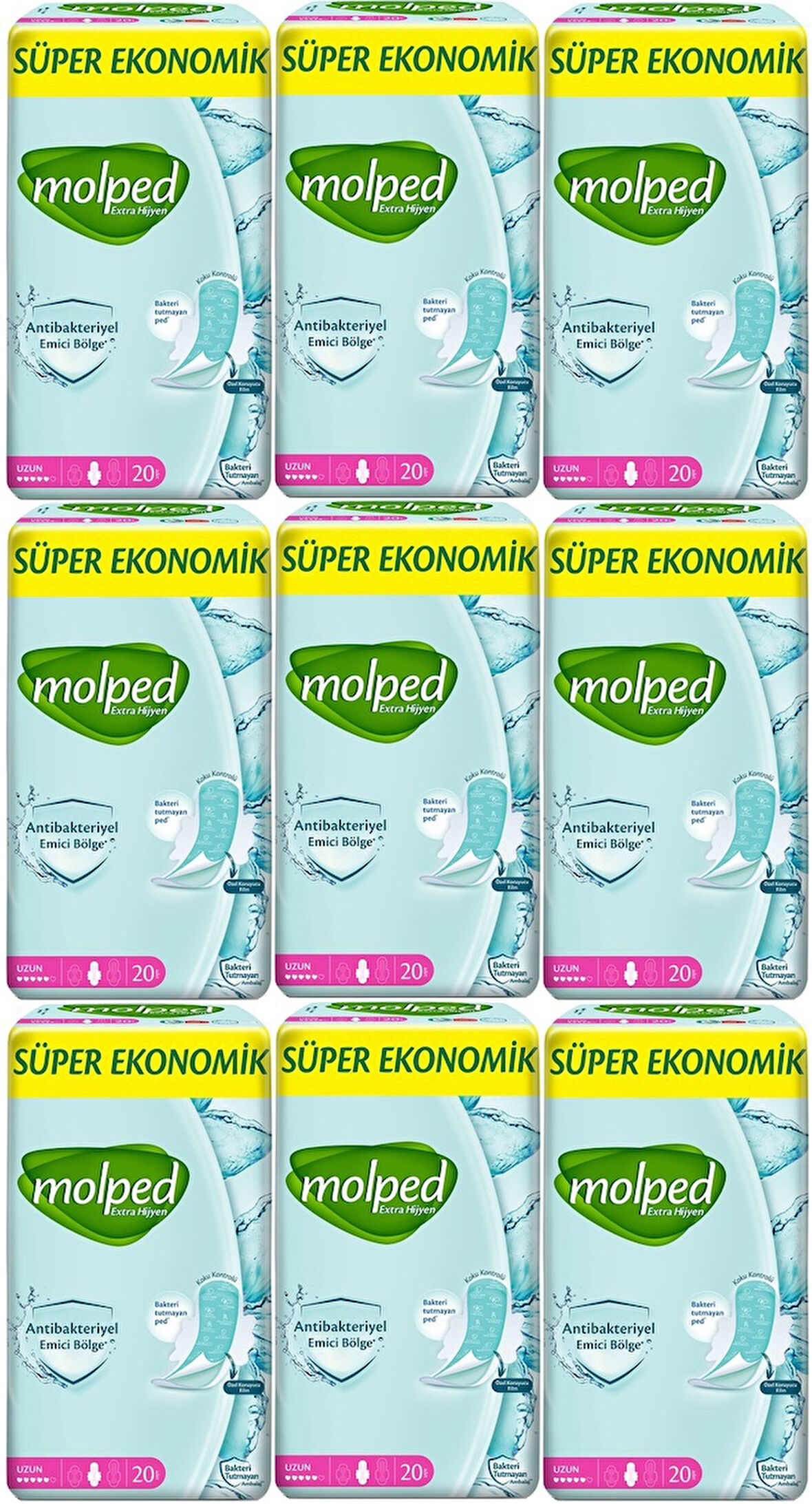 Molped Antibakteriyel Hijyenik Ped Uzun 180 Adet Süper Ekonomik Pk (9PK*20)