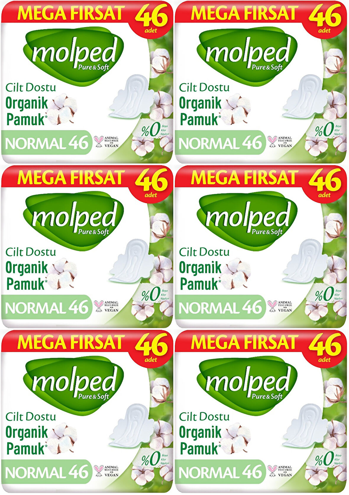 Molped Pure&Soft Hijyenik Ped Normal 276 (6PK*46) Adet Mega Pk