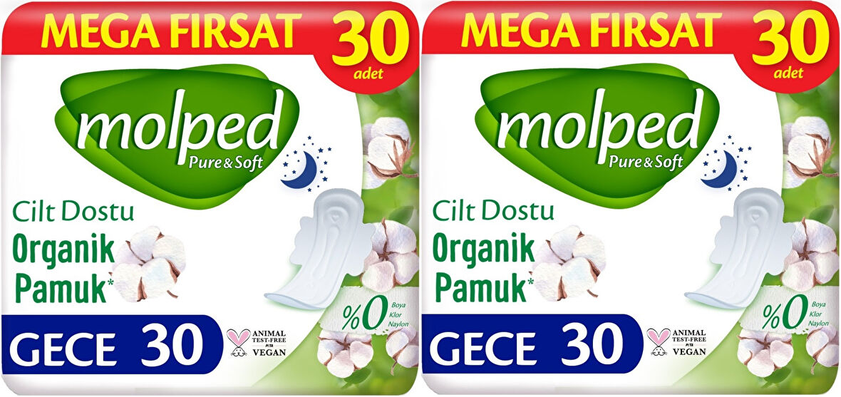Molped Pure&Soft Hijyenik Ped Gece 60 (2PK*30) Adet Mega Pk