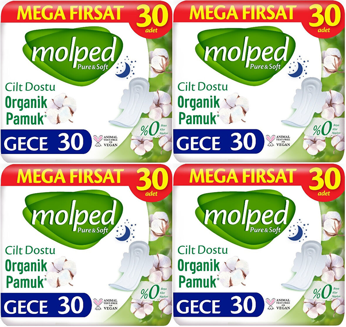Molped Pure&Soft Hijyenik Ped Gece 120 (4PK*30) Adet Mega Pk