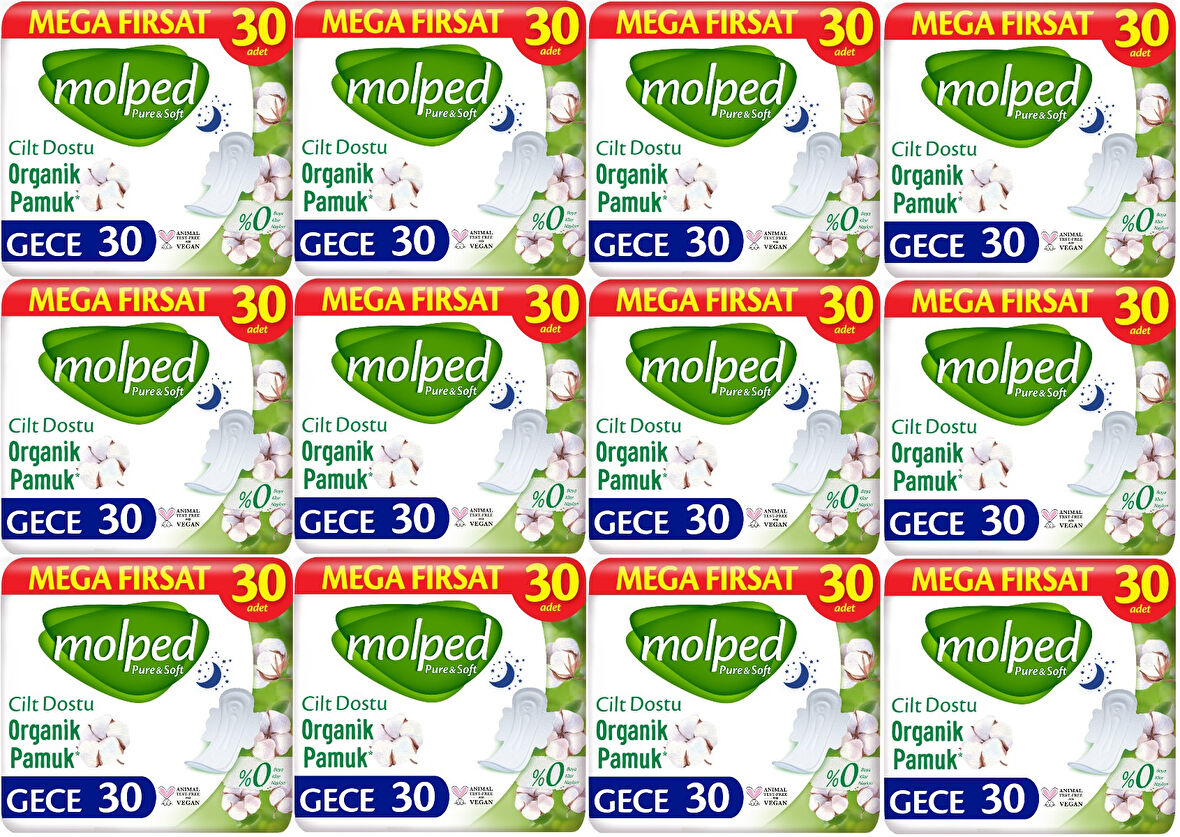 Molped Pure&Soft Hijyenik Ped Gece 360 (12PK*30) Adet Mega Pk