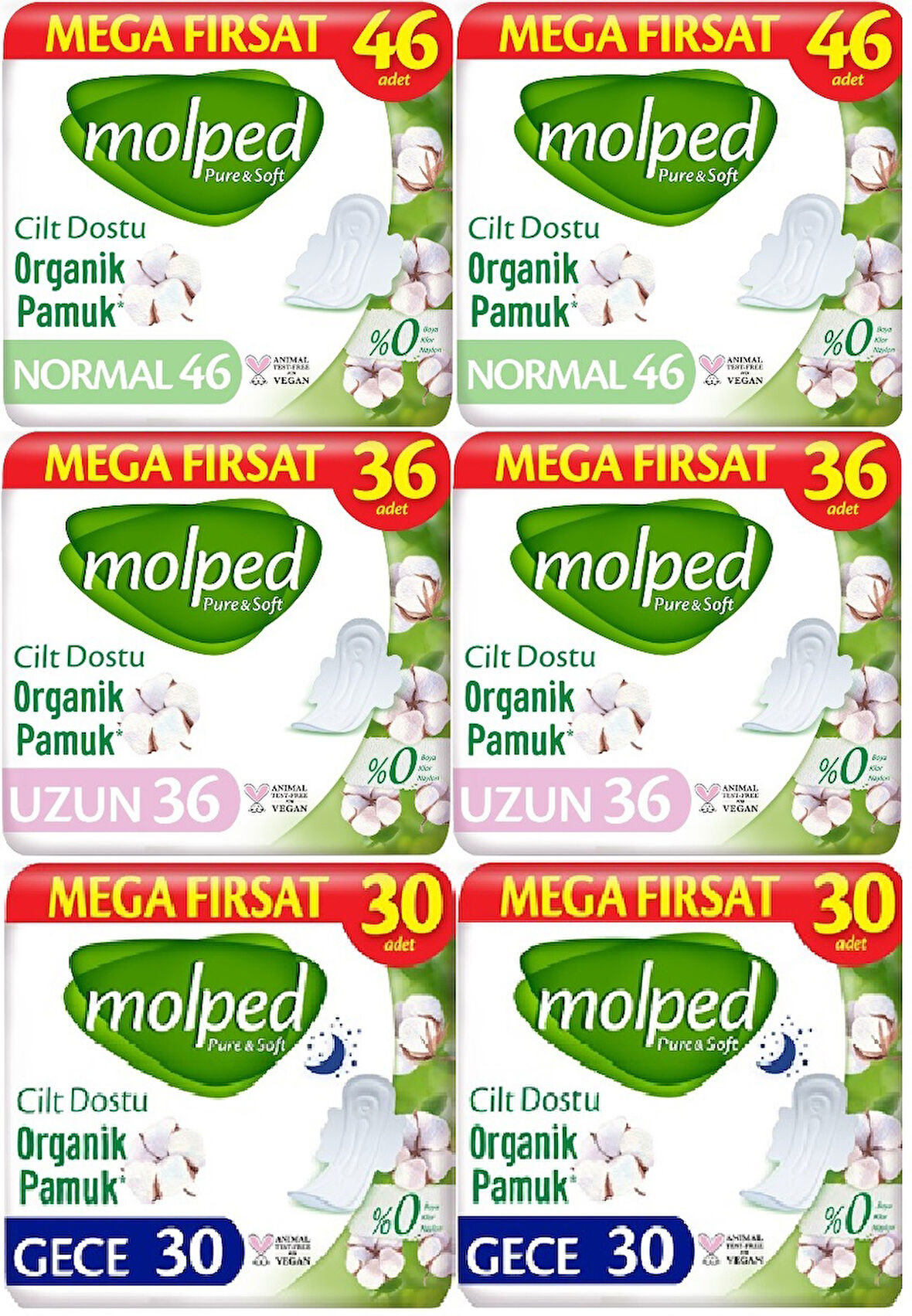 Molped Pure&Soft Hijyenik Ped Avantaj PK Normal 92 + Uzun 72 + Gece 60 Toplam : 224 Adet
