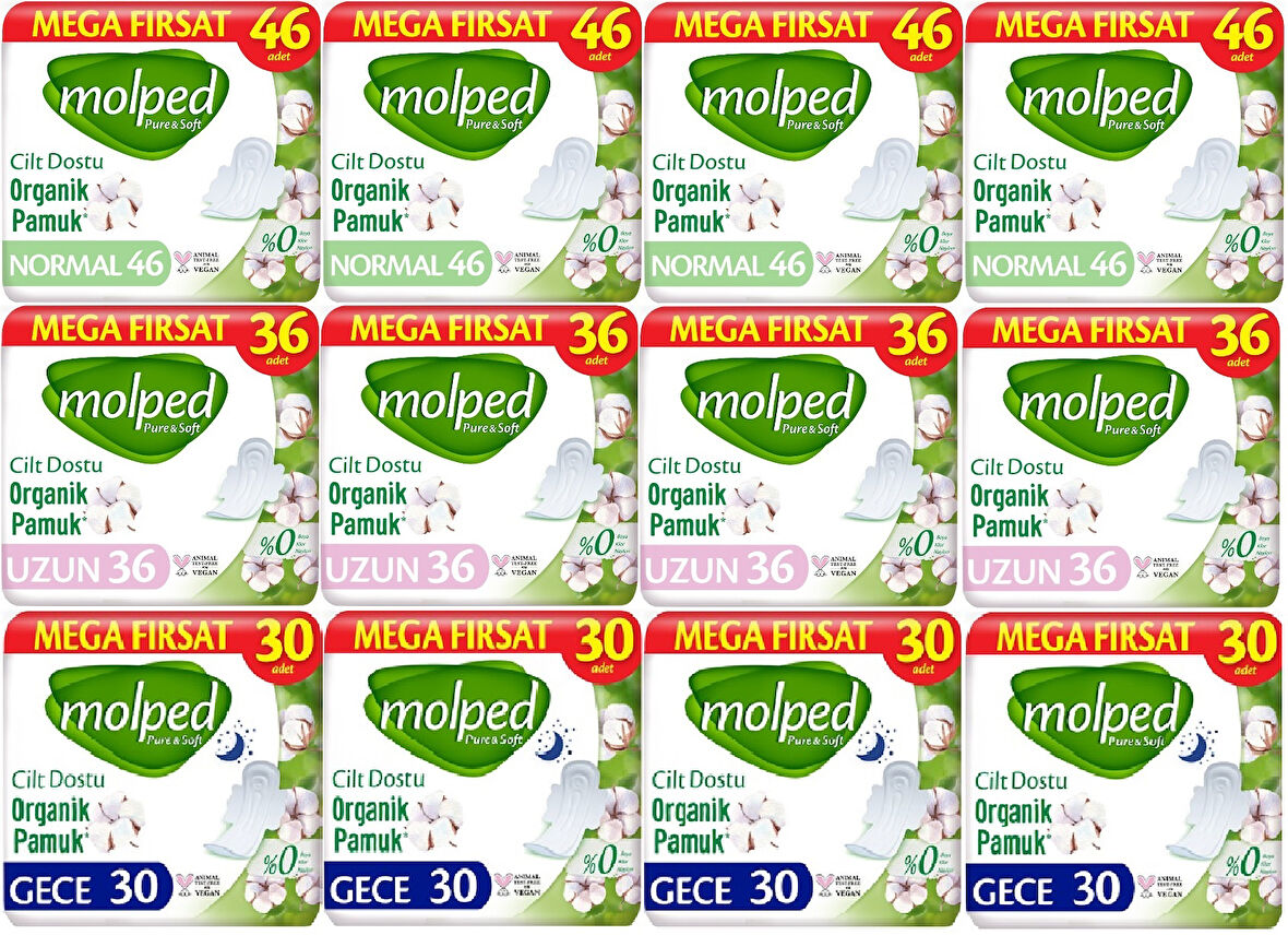 Molped Pure&Soft Hijyenik Ped Avantaj PK Normal 184 + Uzun 144 + Gece 120 Toplam : 448 Adet