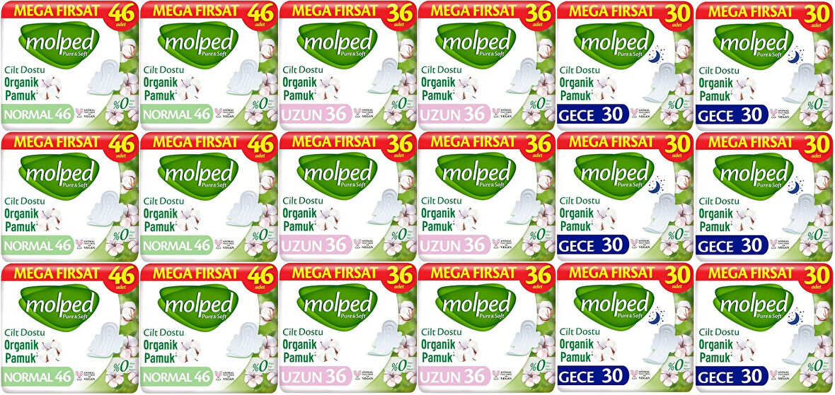 Molped Pure&Soft Hijyenik Ped Avantaj PK Normal 276 + Uzun 216 + Gece 180 Toplam : 672 Adet