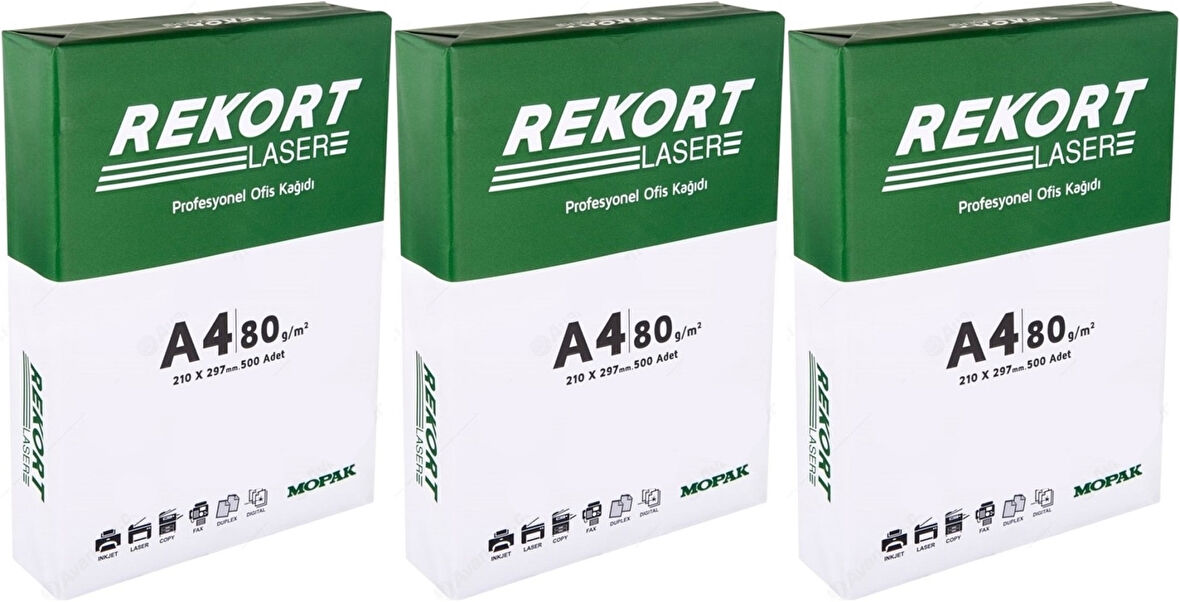 Mopak Rekort A4 80GR/M2 Fotokopi Kağıdı 1500 Adet (3PK*500)