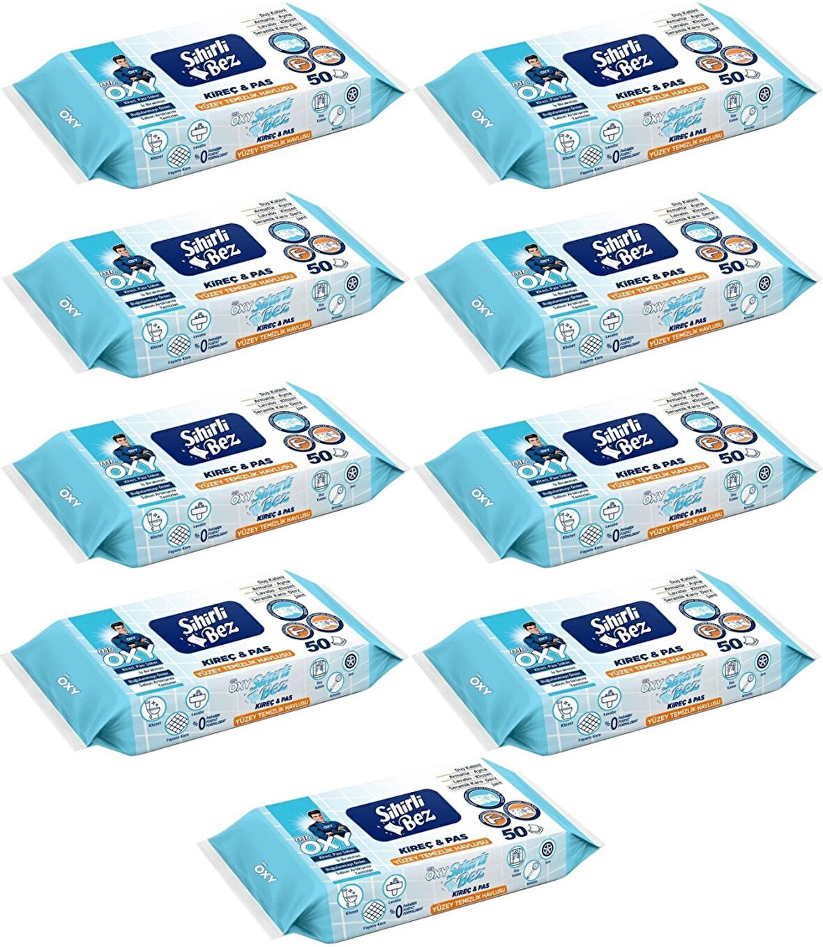 Mr. Oxy Sihirli Bez Kireç & Pas Yüzey Temizlik Havlusu 50 Yaprak Plastik Kapaklı (9 Lu Set) 350 Yprk