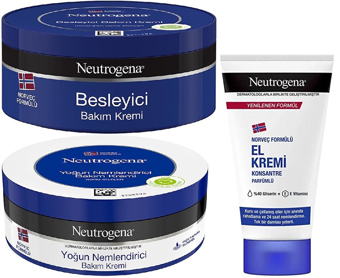 Neutrogena El Bakım Kremi 450ML Karma 3 Lü Set (Besleyici Bakım,Yoğun Bakım,Parfümlü)