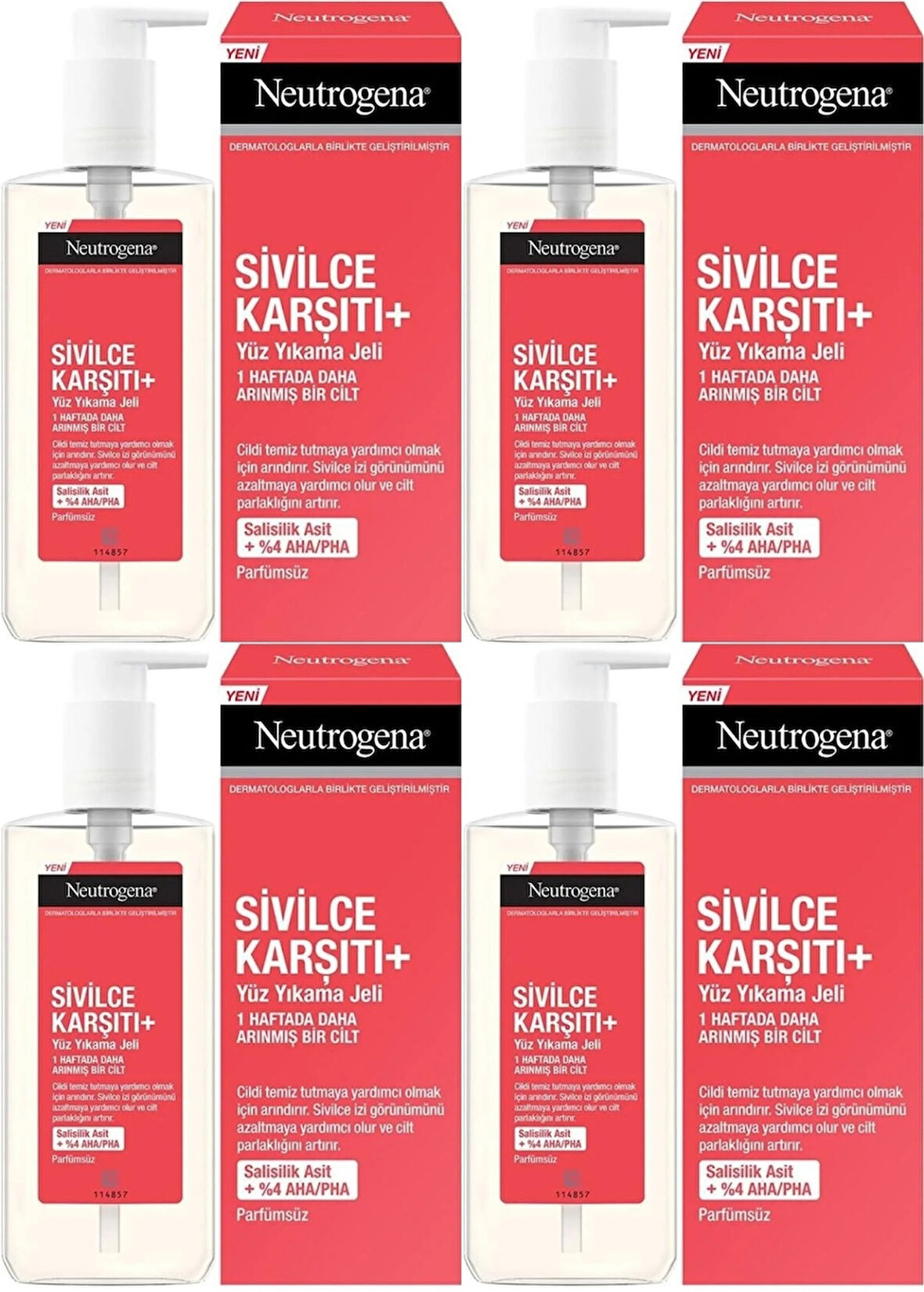 Neutrogena Düzensiz Cilt Tipleri için Yüz Yıkama Jeli 200ML (4 Lü Set)