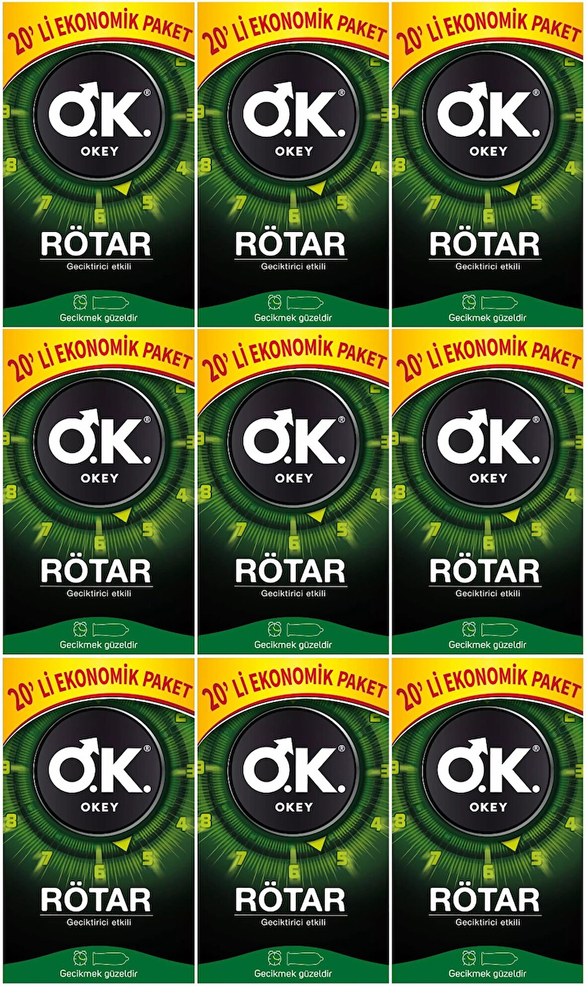 Okey Prezervatif 180 Adet Rötar (Geciktirici Etkili) Ekonomik Pk (9PK*20)