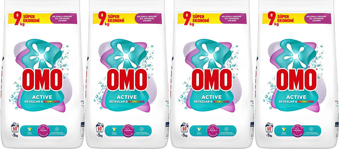 Omo Matik Toz Çamaşır Deterjanı 36KG Beyazlar ve Renkliler (240 Yıkama) (4PK*9KG)