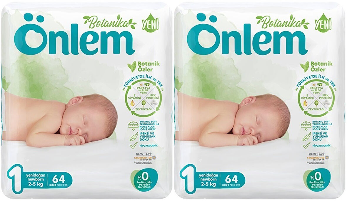 Önlem Bebek Bezi Botanika Beden:1 (2-5Kg) Yenidoğan 128 Adet Süper Ekonomik Pk