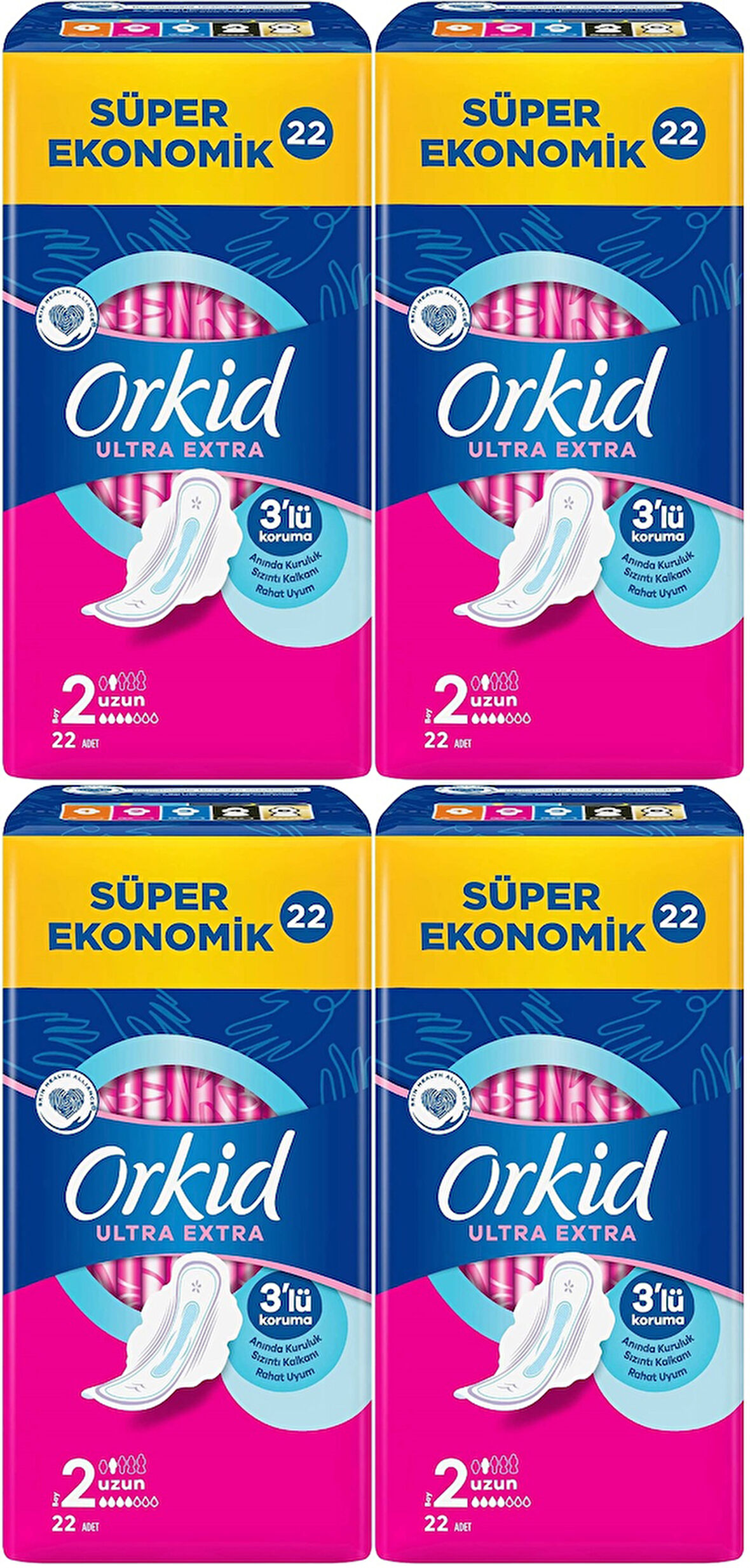 Orkid Hijyenik Ped Ultra Extra Koruma Uzun 88 Adet Süper Ekonomik Pk (4PK*22)