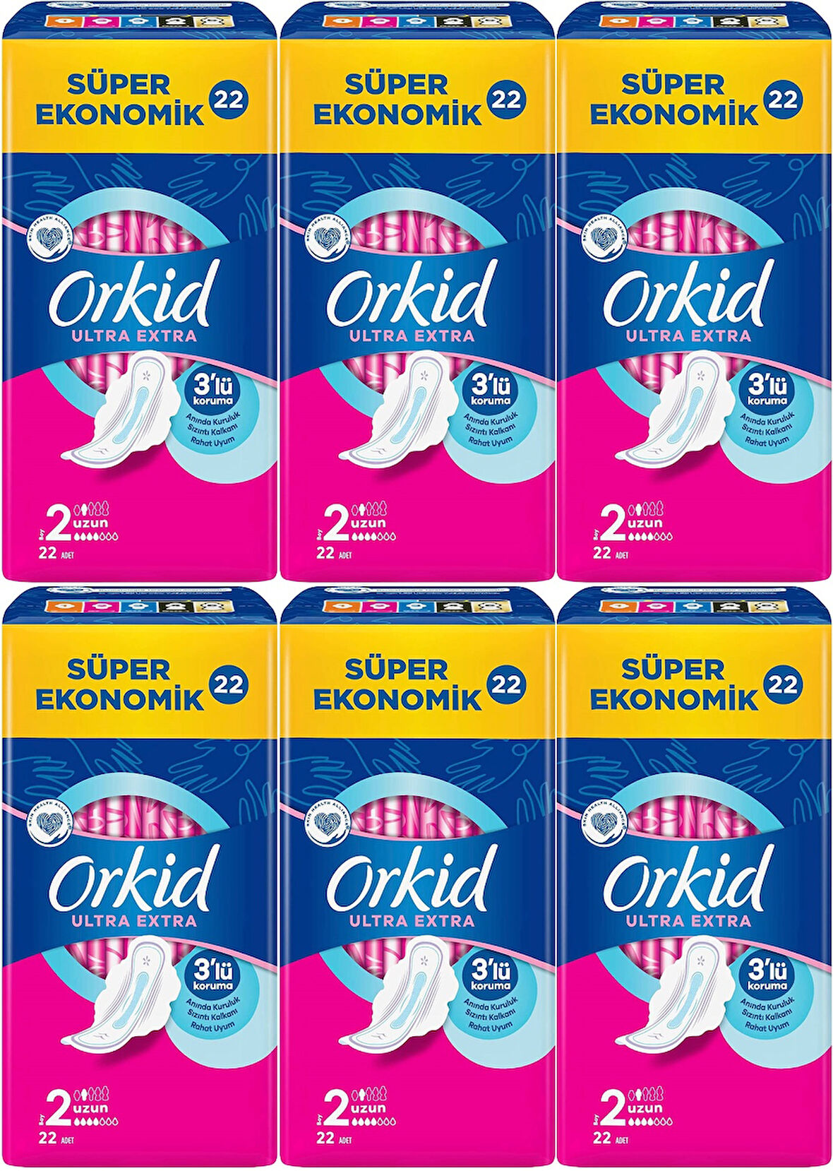 Orkid Hijyenik Ped Ultra Extra Koruma Uzun 132 Adet Süper Ekonomik Pk (6PK*22)
