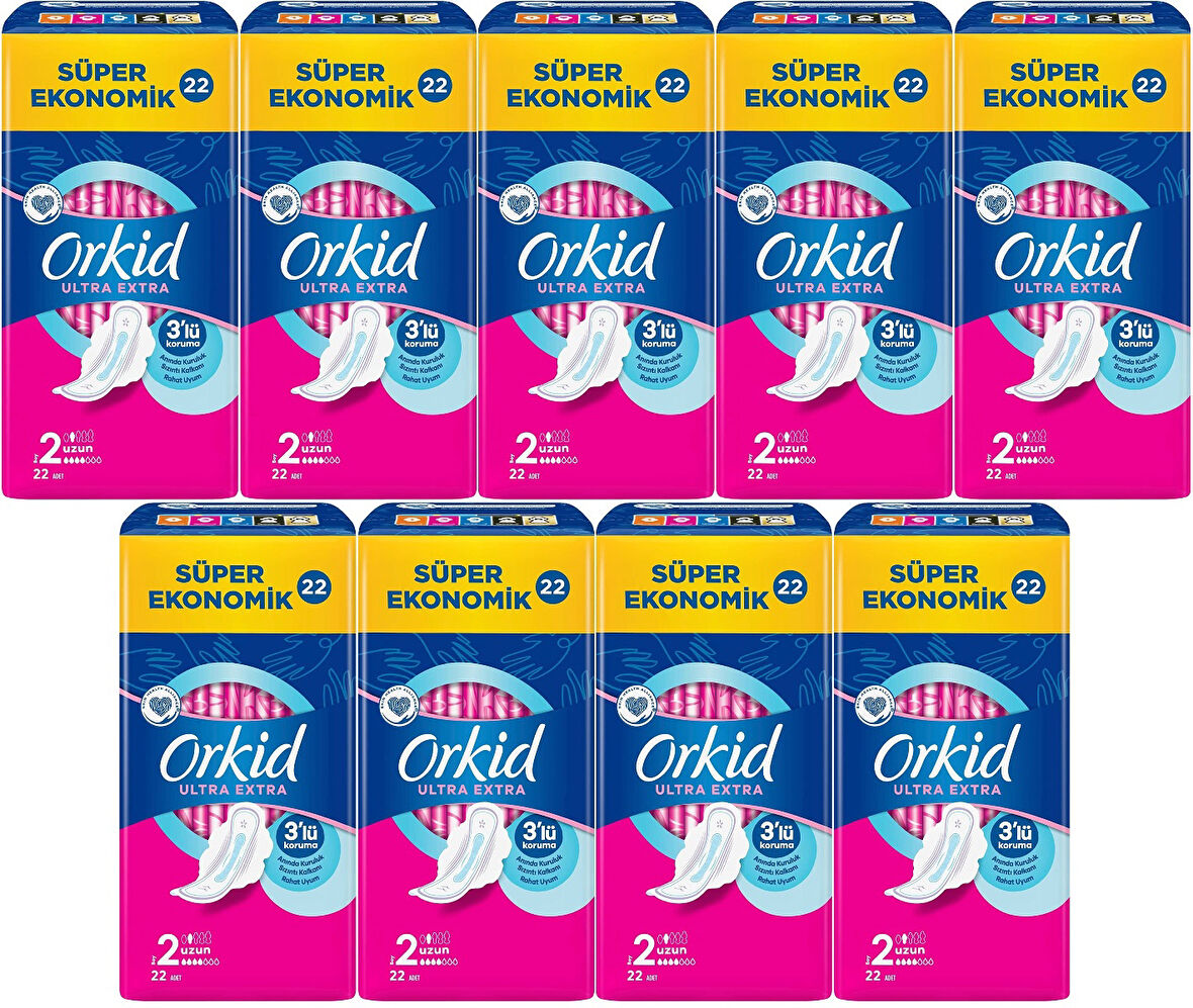 Orkid Hijyenik Ped Ultra Extra Koruma Uzun 198 Adet Süper Ekonomik Pk (9PK*22)